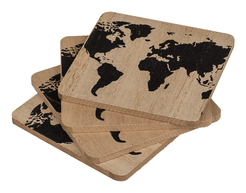 Leseni pladnji z zemljevidom sveta - Črni