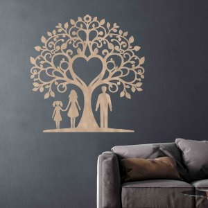 Družinsko drevo iz lesa za steno - mama, oče in hči