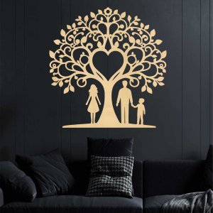 Družinsko drevo iz lesa za steno - mama, oče in sin