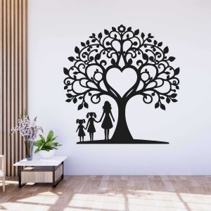 Družinsko drevo iz lesa za steno - mama in hčeri