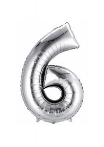 Balon iz srebrne folije številka 6 - 106 cm