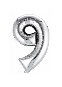 Balon iz srebrne folije številka 9 - 106 cm