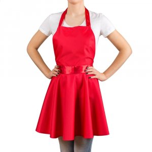 Rdeč kuhinjski predpasnik v obliki obleke