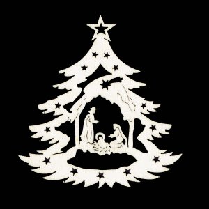 Božični okrasek - Drevo z jaslicami 9 cm