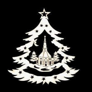 Božični okrasek - Drevo s cerkvijo 6 cm