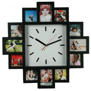 Stenska ura z 12 okvirji za fotografije
