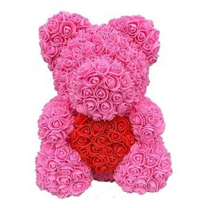 Medvedek iz vrtnic - roza s srcem 40 cm