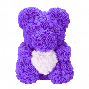 Medvedek iz vrtnic - vijolične barve s srcem 40 cm